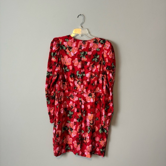 NWT H&M Floral Deep V Puff Sleeve Shoulder Dress - Picture 7 of 8
